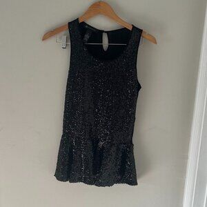Sleeveless Black Sequin Peplum INC Top Size Small
